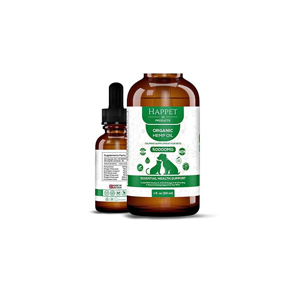 Happet Hemp Oil for Dogs, Cats and Pets. High Strength, 30ml bottle, 100% Natural Hemp Seed Oil – Helps with Anxiety and Stress Relief – Healthy