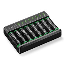 HiQuick 8 x AA Rechargeable Batteries with AA AAA Battery Charger, 8-Bay LED Battery Charger with 8 Counts AA 2800mAh Rechargeable Batteries,