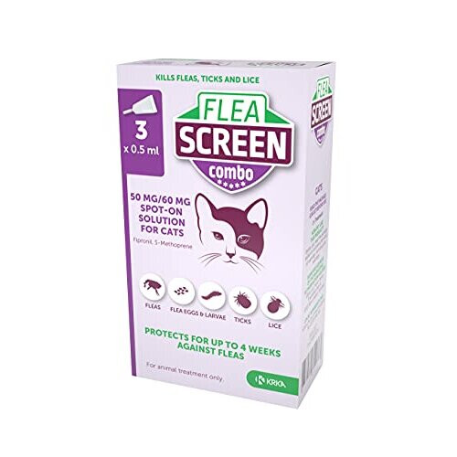 FLEA SCREEN combo Cat (3 Pipettes) Spot On Cat Flea Treatment Kills