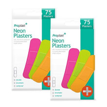 PROPLAST Neon Waterproof Plasters - Fun Plasters for Kids - Brightly Coloured and Easily Detectable Assorted Plasters, 72 x 19 Millimeter Size, 75