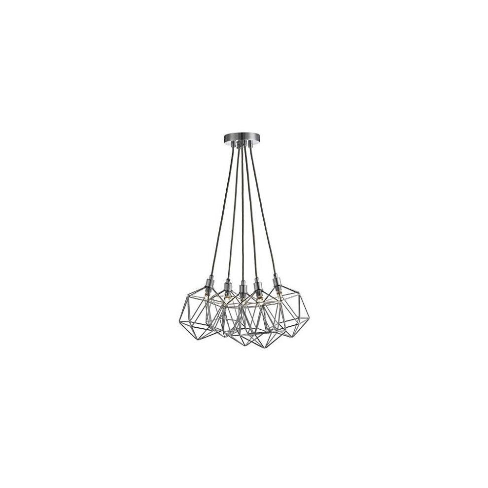 Ropely Retro Chrome Cage 5 Light Ceiling Pendant With Chrome Shades