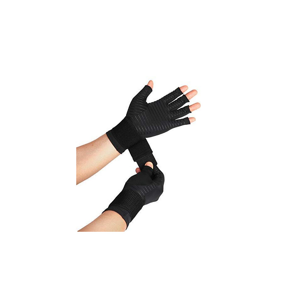Thx4copper Compression Arthritis Gloves With Strap Â Best Copper Infused Â Fingerless Glove Hand Wrist Support For Carpal Tunnel, Arthritis, Rsi,