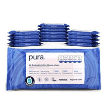 Pura Premium Flushable Moist Toilet Tissue Wipes, 14 x 40 wipes per pack (560 Wipes) 100% Plastic Free, 99% Water Clean Washlets, Certified ‘Fine to