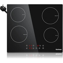 Karinear Plug in Induction Hob, 4 Zones Electric Hob 60cm, with Touch Control & Child Safety Lock, Black Crystal Glass