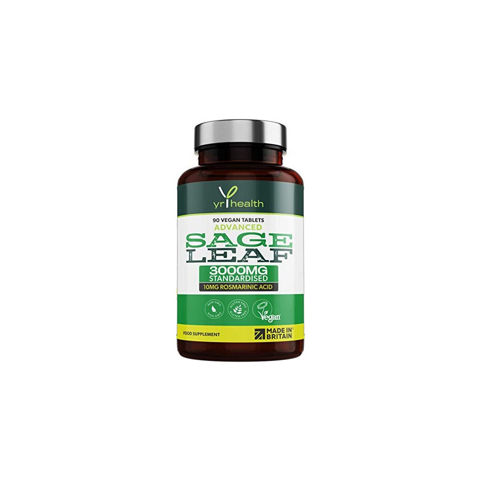 Sage Tablets 3000mg High Strength for Hot Flushes, Night Sweats, Perimenopause & Menopause Symptoms - 90 Vegan Tablets not Capsules - Standardised
