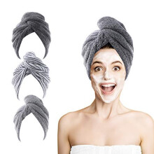 ROSSHINE Microfibre Hair Towel Wrap, 3 Pack Bamboo Hair Turban Towel 63 x 25 cm, Soft and Anti Frizz Head Towel, Super Absorbent Quick Drying Curly