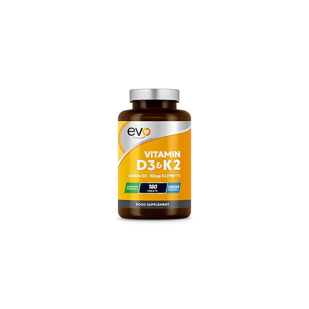 Evo Nutrition Vitamin D3 4000Iu & Vitamin K2 100Ug (Mk7) - 180 Vitamin D3 K2 Vegetarian Tablets - 6 Month Supply - High Strength D3 And K2 Vitamin - Vitamin D K2