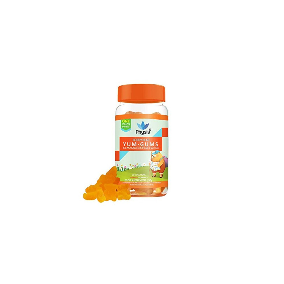 Physis Kids Multivitamin Gummies | Ages 2+ | 30 Orange Flavour Chewable Vitamin with Vitamins C, D, Omega 3 & More | Kids Vitamins Chewies for