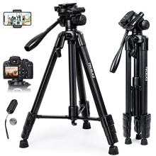 Camera Tripod, TECELKS DSLR Tripod for Canon Nikon, with Bluetooth Remote Shutter, 1/4” Quick Release Plate, Phone Holder and Carry Bag for