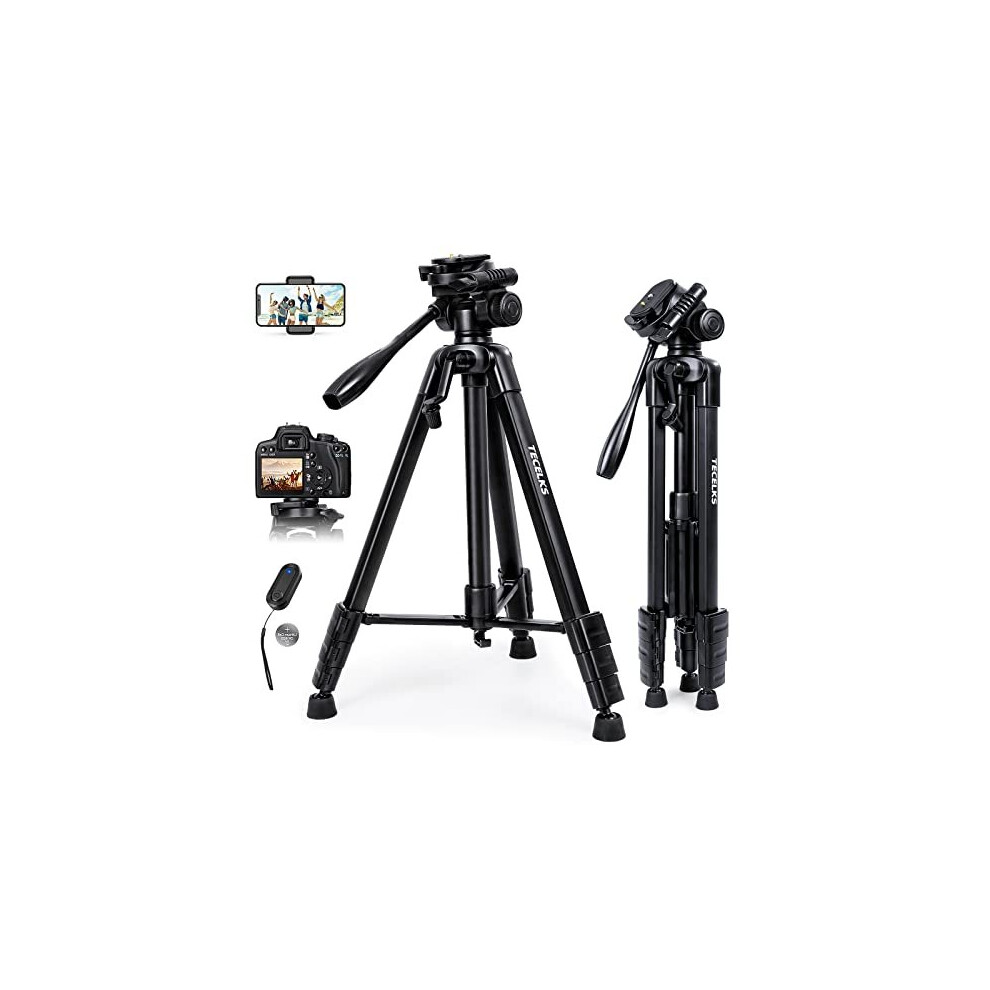 Camera Tripod, TECELKS DSLR Tripod for Canon Nikon, with Bluetooth Remote Shutter, 1/4” Quick Release Plate, Phone Holder and Carry Bag for
