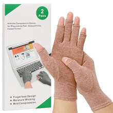 2-Pair Arthritis Compression Gloves for Alleviate Rheumatoid Osteoarthritis, Carpal Tunnel Raynauds Disease, Ease Muscle Tensi on Fingerless,