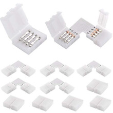 EKSAVE 4 Pin RGB LED Light Strip Connectors 5 Pcs L Shape+5 Pcs Gapless for SMD 5050 Multicolor LED Strip (10 Pcs)