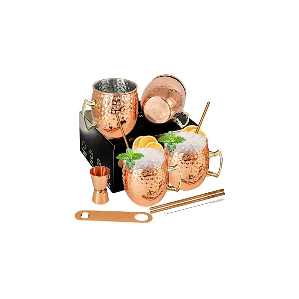[Gift Set] Moscow Mule Copper Mug Set of 4 Copper Moscow Mule Mugs 18oz Plated Stainless Steel Cups with 1/0.5oz Jigger Perfect for Cocktails Cold-image-OPC-PB92TZX-NEW