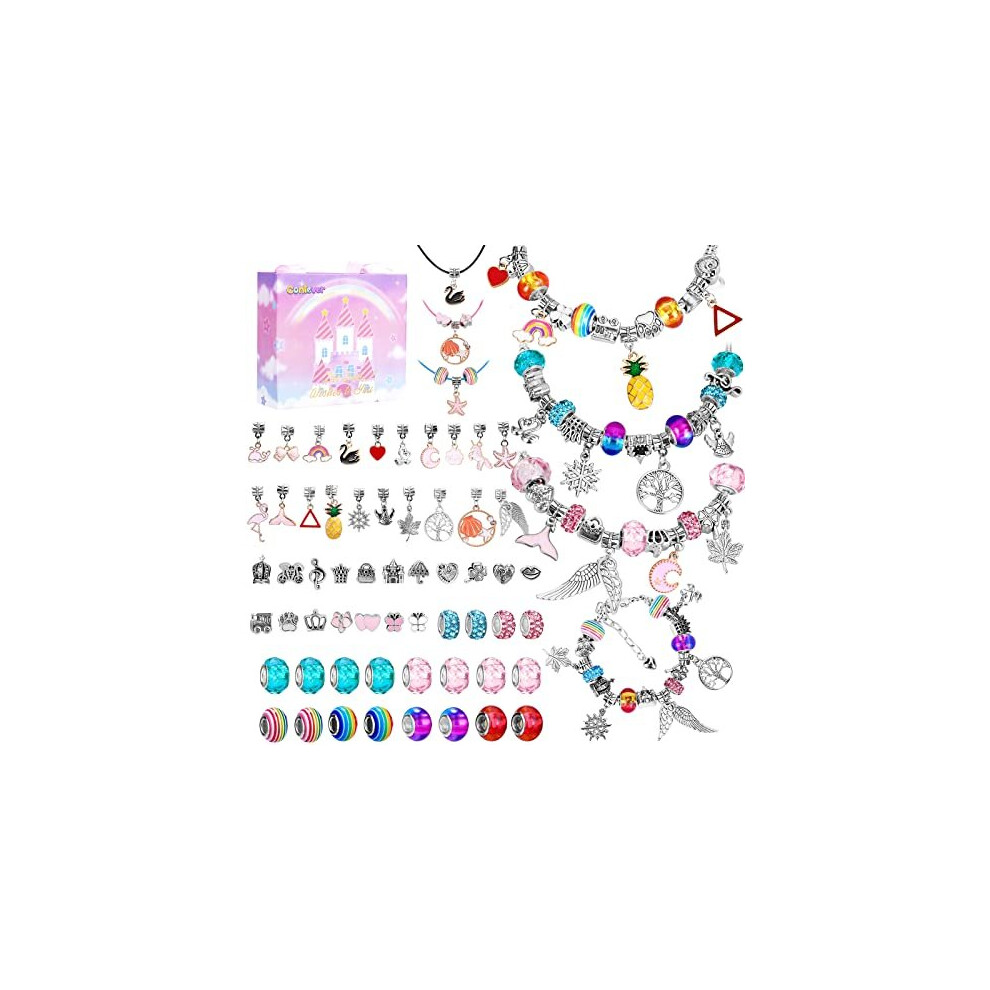 Charm Bracelet Making Kit, 65Pcs DIY Jewellery Making Sets for Girls, Jewellry Craft for Kids Teens Girls with Bracelet & Necklace Chains, Beads &