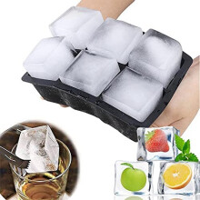 Skupro Ice Cube Tray Silicone with Non-Spill Lid, Flexible Black Ice Cube Mold, 6 Giant Ice Cube Maker for Water, Whiskey, Cocktail, Candy, Pudding,