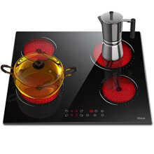 Electric Hob 4 Zone Ceramic Hob 60 cm with Touch Control 6000W 9 Power Levels Safety Lock Auto switch off safety Residual heat indicator Hard Wire, No
