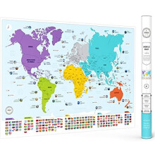 XL World Map with Flags - 66 x 96 cm Easy to Frame Wall Art Poster - Travel Map Designed for Kids & Adults + 50 Interesting Facts