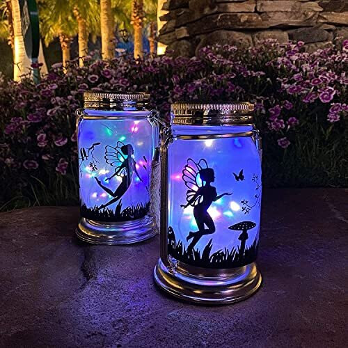 ANGMLN Solar Fairy Lights Christmas Decorations Garden 2 Pack Outdoor Fairies Night Lights Gifts Hanging Lamp Frosted Glass Jar with Stake Christmas on OnBuy