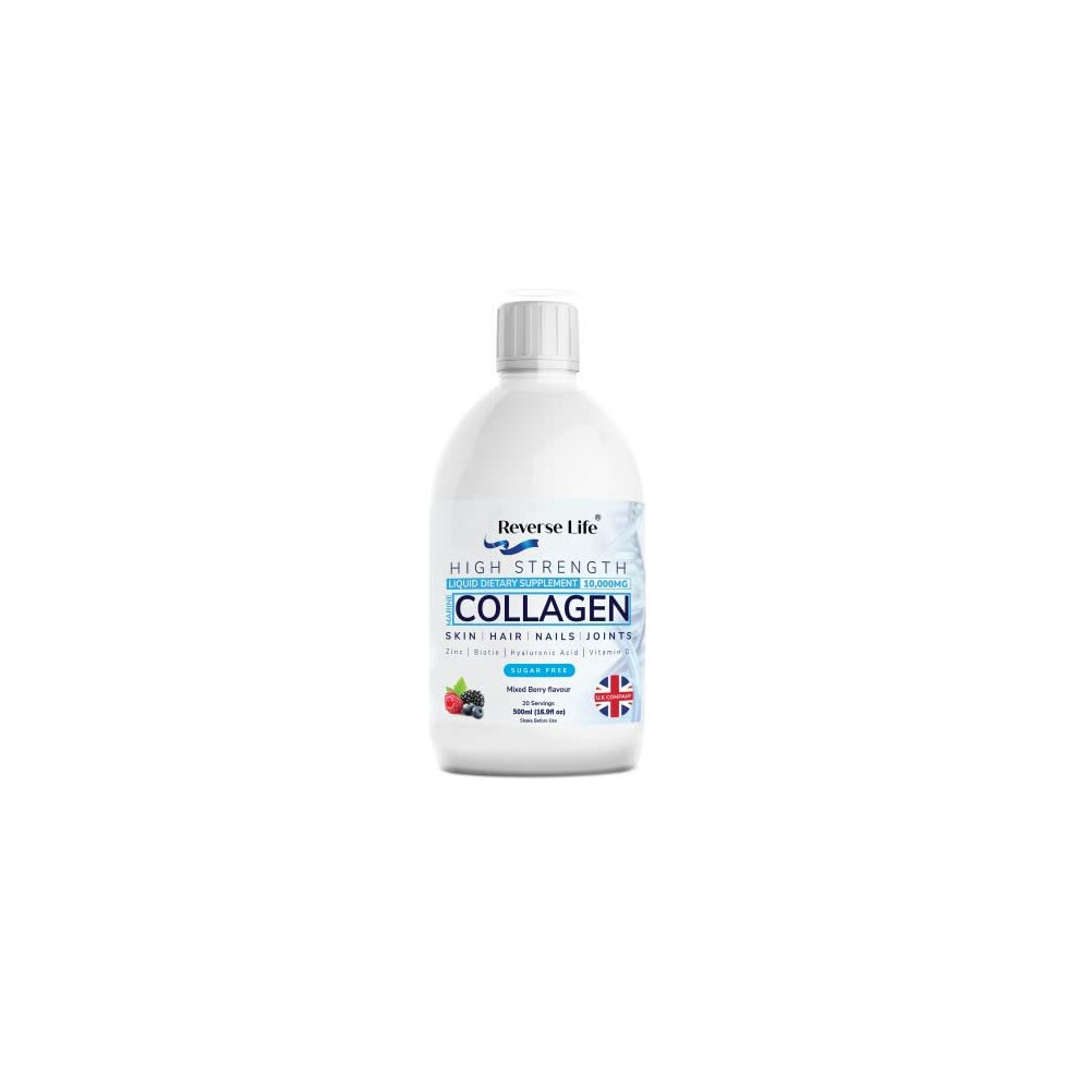 Reverse Life Marine Collagen Liquid Supplement Drink - High-Strength 10,000Mg Hydrolysed Peptide Infused With Vitamin,C, D, Hyaluronic Acid, Biotin