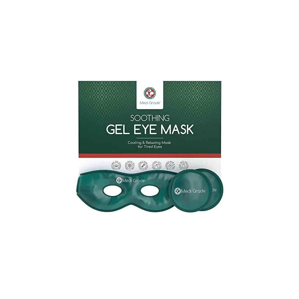 Medi Grade Cooling Eye Mask - Reusable Gel Eye Mask with 2 x Cooling Eye Pads and Cooling Storage Bag - Enjoy Relaxation at Home or On the Go with our