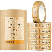 KOJU Kraft Paper Packing Tape 24mm x 50m | 1/3/6 packs | Eco Friendly, Recyclable & Biodegradable Brown Paper Tape for Packaging Parcels & Moving