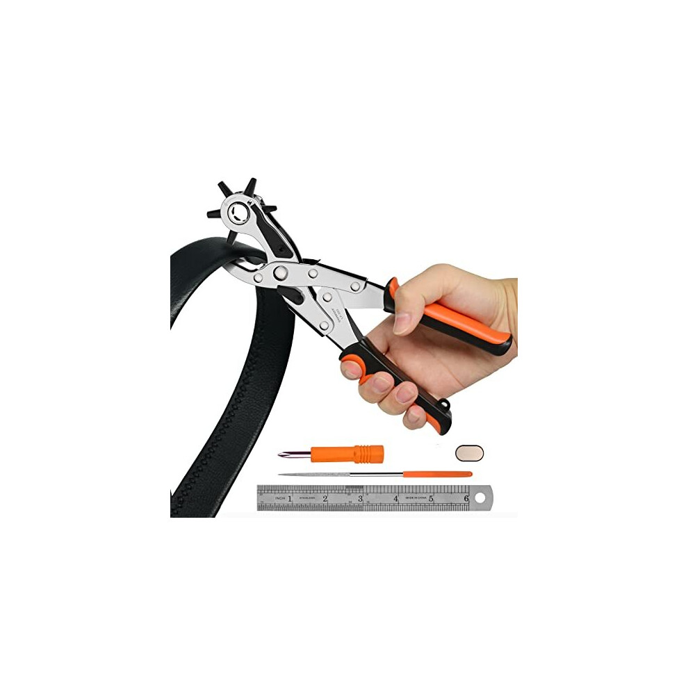 TOWOT Belt Hole Puncher Kit, Upgraded Version Leather Hole Punch for Belt, Saddles, Shoes, Fabric, DIY & Craft Projects, 6 Holes Heavy Duty Rotary
