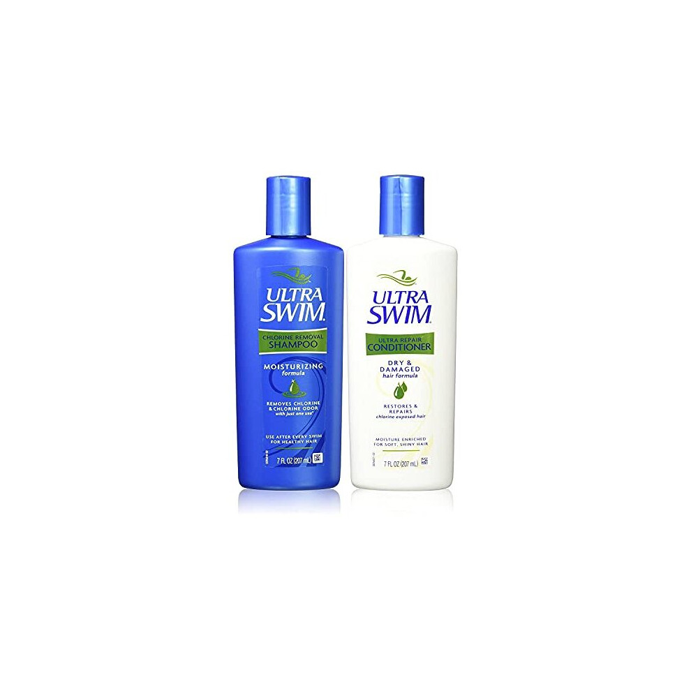 UltraSwim Shampoo and Conditioner Set. Moisturising Formula. Removes Chlorine and Chlorine Odour With Just One Use. Restores And Repairs Chlorine