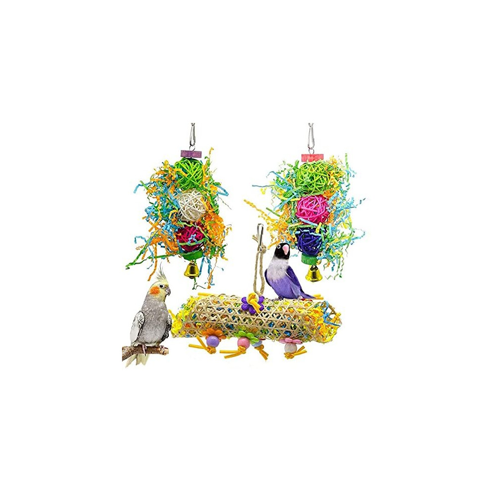 DTnewsun Bird Chewing Toys Foraging Shredder Toy Parrot Cage Shredder Toy Bird Loofah Toys Foraging Hanging Toy for Cockatiel Conure African Grey