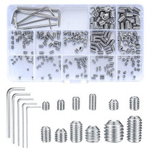 240 Pcs Grub Screws Set, Cup Point Hex Head Screw Set, M3/M4/M5/M6/M8 Metric Hex Head Allen 304 Stainless Steel Screw Kit with Allen Key