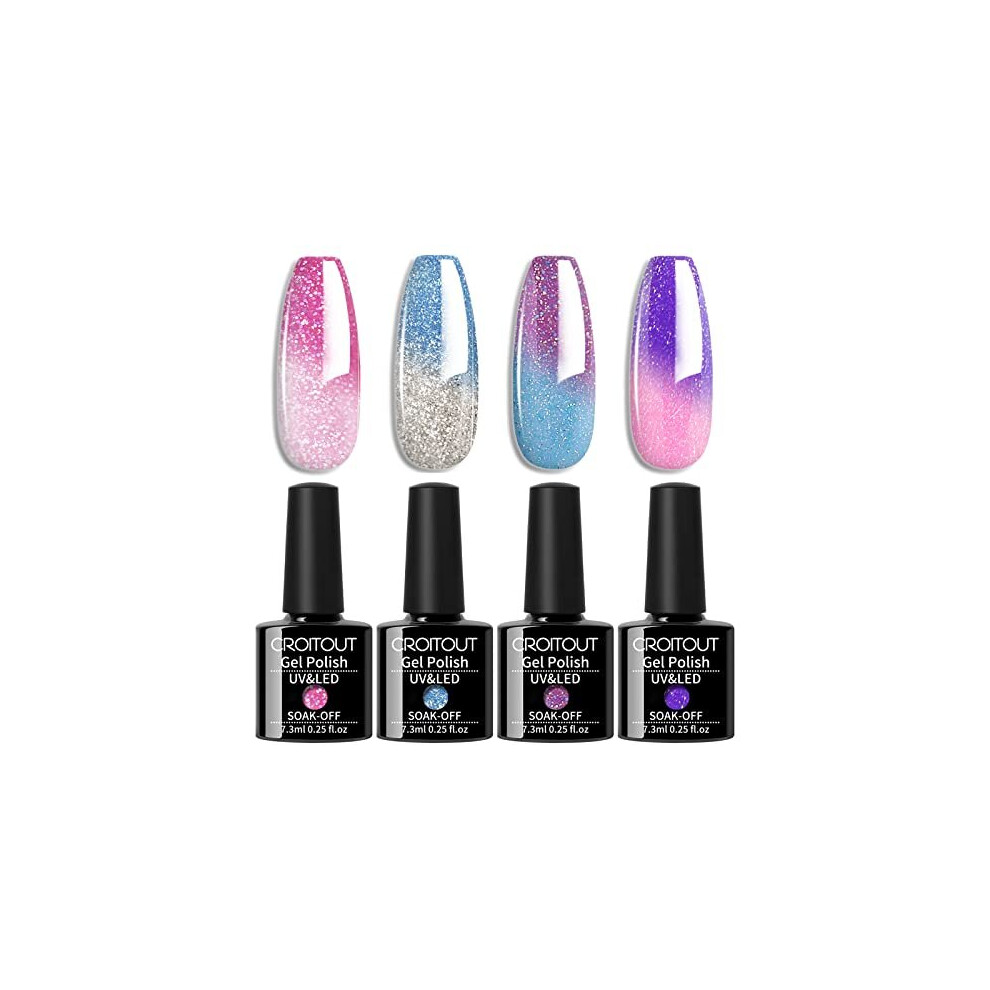Croitout Uv Gel Nail Polish Set, Colour Changing Gel Polish Colours Set, Soak Off Nail Gel Polish Set, Long Lasting Glossy Shellac Nail Polish Kit,