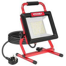 100W LED Work Light, HYCHIKA 12000LM Construction Light, IP65 Waterproof Job Site Lights, 6500K Daylight White with Foldable Stand, 5m Cable for