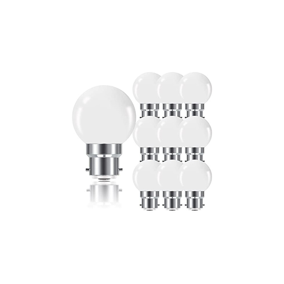 ProCrus B22 1W LED Bayonet Light Bulbs,B22 G45 Golf Ball Mini Globe Bulb,Warm White,Equivalent 5W Incandescent Bulbs,Non-Dimmable,Pack of 10