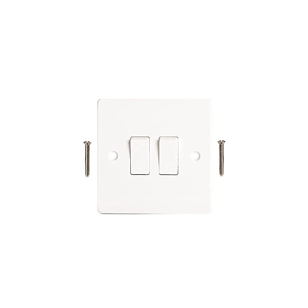 Body-Plus 2 Gang 2 Way Light Switch, Electrical Double Light Wall Switches, White Plastic Electric Curved Edge Switch Light For Home,Office, School, 7427259159717