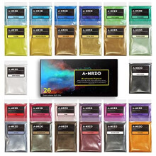 Mica Powder-Resin Pigment 26 Colours 130g Set, Natural Cosmetic Grade Pigment for Epoxy Resin Soap Making Dye, Candle Making, Lip Gloss, Bath Bombs,