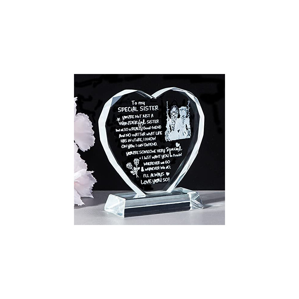 Glass Gifts for Sister from Sister on Her Birthday, Heart-shaped Plaque Keepsake with I Love You Sayings