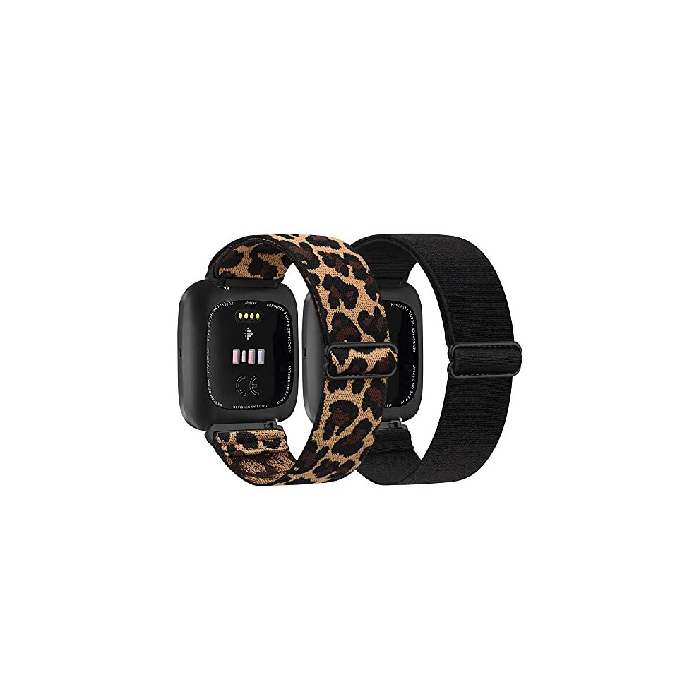 2 Pack Straps Compatible With Fitbit Versa 2 Strap/Versa Strap For Women/Men, Stretchy Adjustable Nylon Stylish Replacement Elastic Wristband For 727387961488