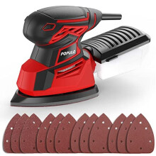 POPULO Electric Mouse Sander, 130W 14000RPM 230V Detail Sander with 12Pcs Sandpapers, Hand Sanders for Wood with Dust Collector, Compact Sanding