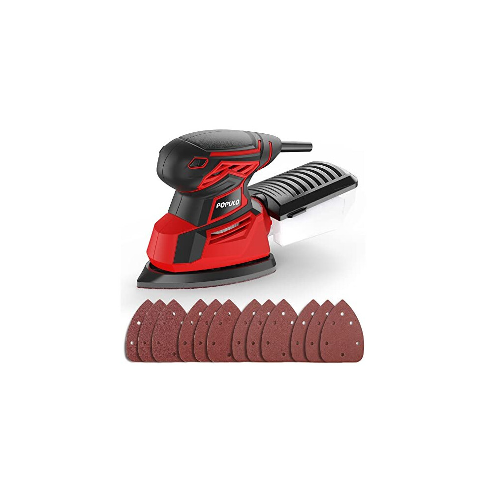 POPULO Electric Mouse Sander, 130W 14000RPM 230V Detail Sander with 12Pcs Sandpapers, Hand Sanders for Wood with Dust Collector, Compact Sanding