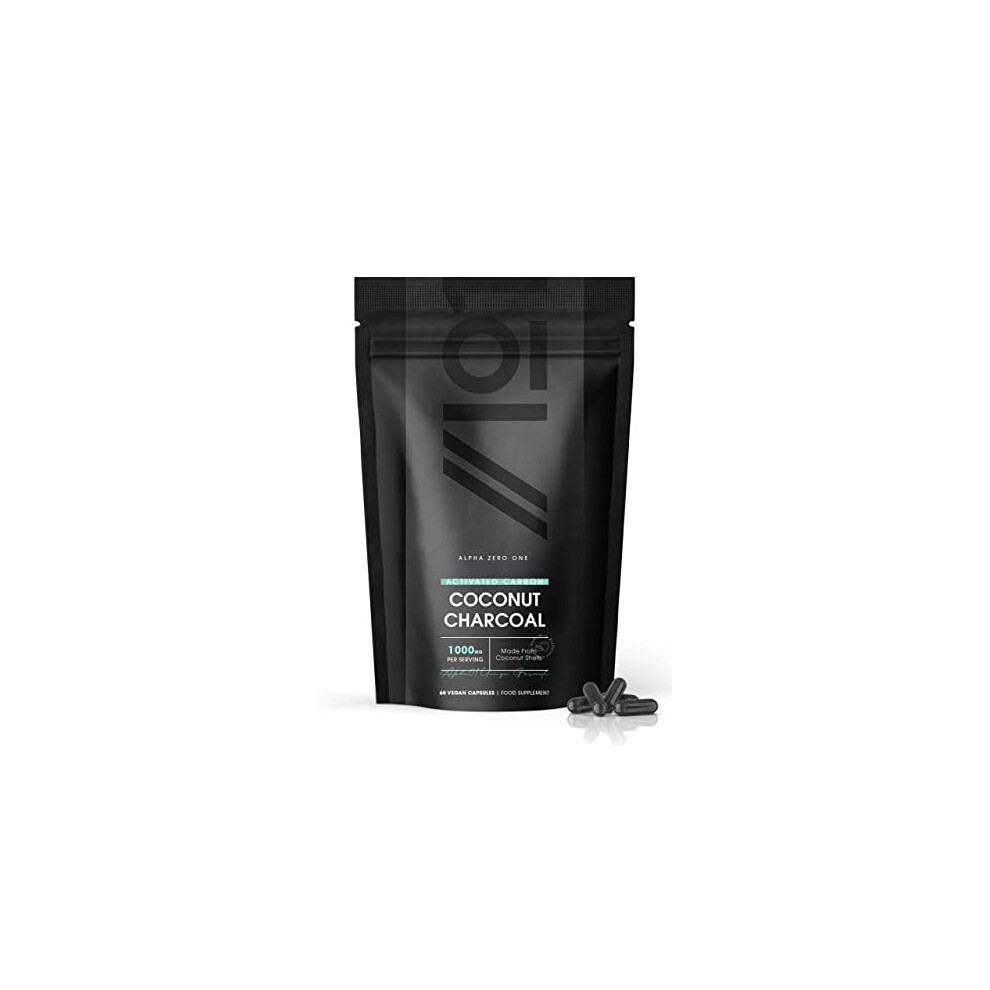Alpha01 Activated Coconut Charcoal 1000Mg | Made From Organic Thai Coconut Shells | For Bloating & Gas, Digestion & Flatulence Natural Relief | Vegan & Keto