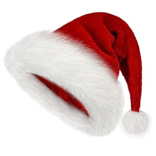 BSVI Velvet Extra-Thick Santa Hat for Adults - Unisex Xmas Hat with Plush Fur, Classic Red for Christmas & New Year
