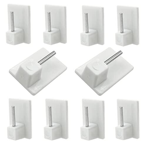 Smukdoo Self Adhesive Hooks,10 Packs Plastic Sticky End Window Hook for Net Curtain Rods