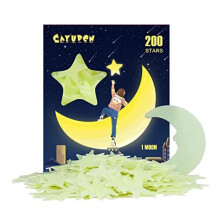 Glow in The Dark Stars Stickers for Ceiling, CAYUDEN 201pcs 3D Plastic Glowing Moon and Stars Wall Sticker for The Wall Luminous Ceiling Stars