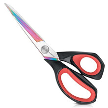 Asdirne Fabric Scissors, Dressmaking Scissors with Heavy Duty Multi-Purpose Titanium Coated Blades and Comfortable Soft Grip Handles, 25CM, Black/Red