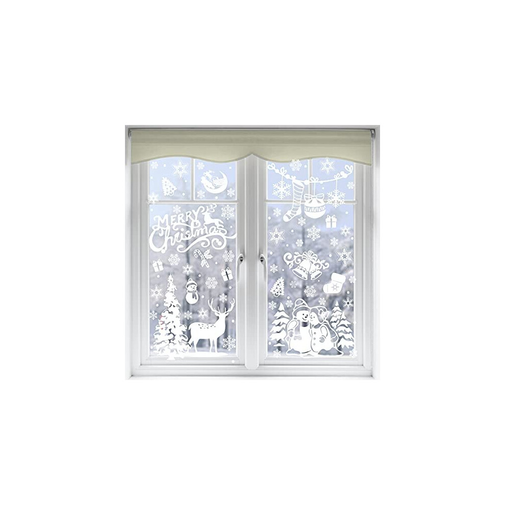 Veylin Xmas Window Clings Decoration, 141 Static Snow Flakes Stickers Merry Christmas Window Decals For Christmas Party Supplies (8 Sheets)