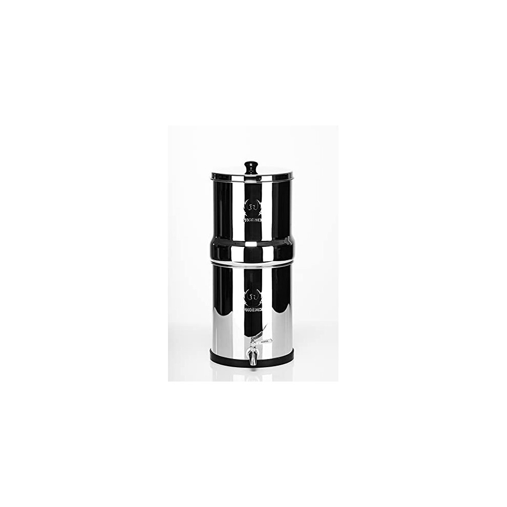 Phoenix Gravity 8 Litre Gravity Fed Stainless Steel Drinking Water Filter and Purifier with 2 Phoenix Carbon Water Filter Cartridges, Stainless Steel