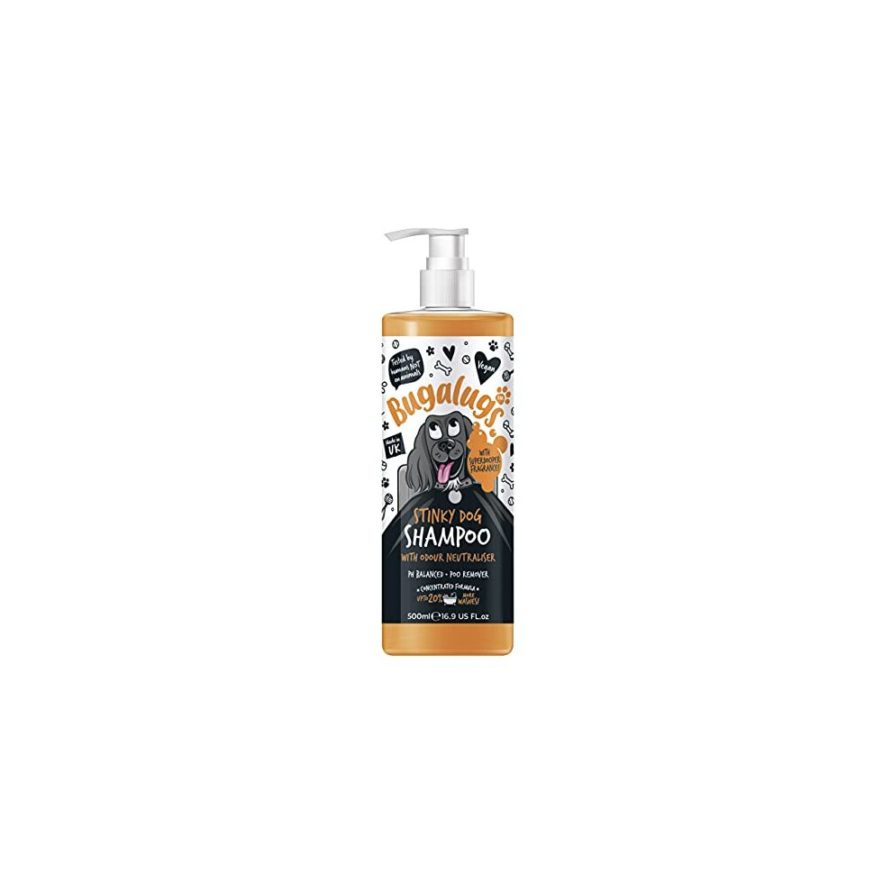 Bugalugs Stinky Dog Shampoo 500Ml - Odour Neutraliser, Fox Poo Remover, 10:1 Dilution, Ph-Balanced, Panthenol, Uk Made, For Sensitive Skin