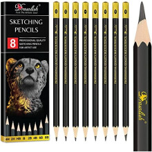 Sketching Pencils Set of 8 | B, 2B, 4B, 6B, 8B, HB, 2H, 4H | Drawing Pencils with Graphite Lead & Soft Basswood are Ideal for Sketching, Shading &