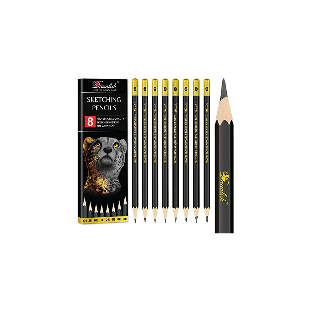 Sketching Pencils Set of 8 | B, 2B, 4B, 6B, 8B, HB, 2H, 4H | Drawing Pencils with Graphite Lead & Soft Basswood are Ideal for Sketching, Shading &
