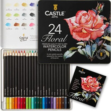 Castle Art Supplies “Botanical” Themed Watercolour Pencils Set | 24 Premium Quality, Selected Vibrant Colours | Draw and Paint at the Same Time |