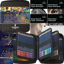 Castle Art Supplies Gold Standard 120 Colouring Pencils Set with Extras | Quality Oil-based Coloured Cores Stay Sharper, Tougher Against Breakage |